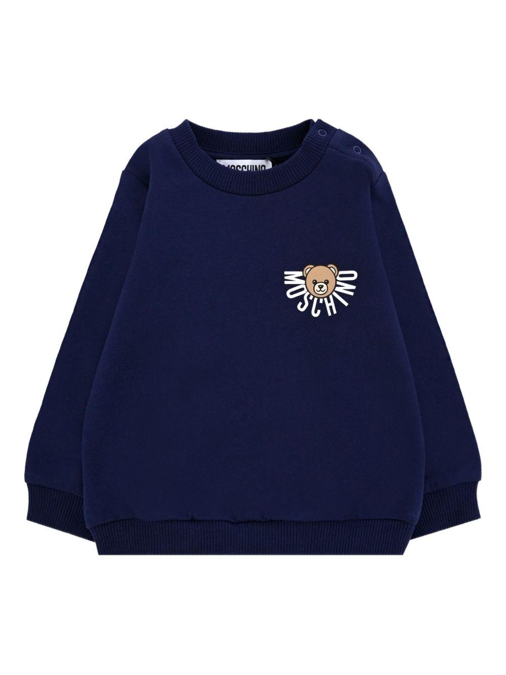Felpa per neonati Moschino Kids blu con logo Teddy Bear MUF063LCA40 40016 MOSCHINO KIDS