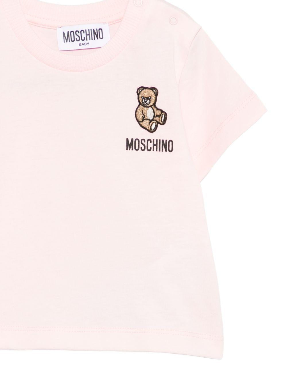 T-shirt per neonata Moschino Kids rosa con ricamo orsetto MUM04TLAA02 50209 MOSCHINO KIDS