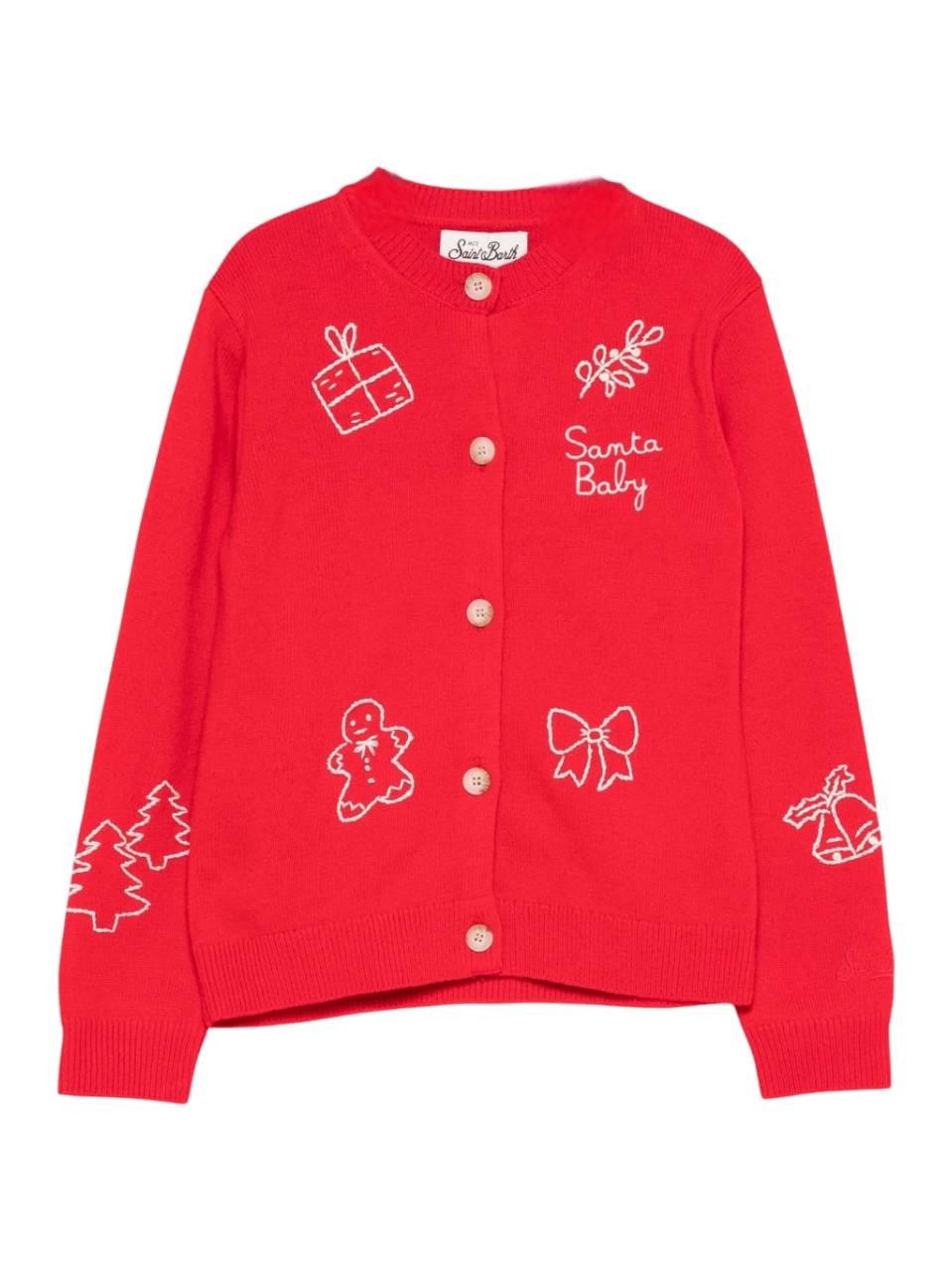 Cardigan per bambina MC2 Saint Barth Kids rosso con ricami natalizi BLL005 02142I MC2 ST. BARTH KIDS