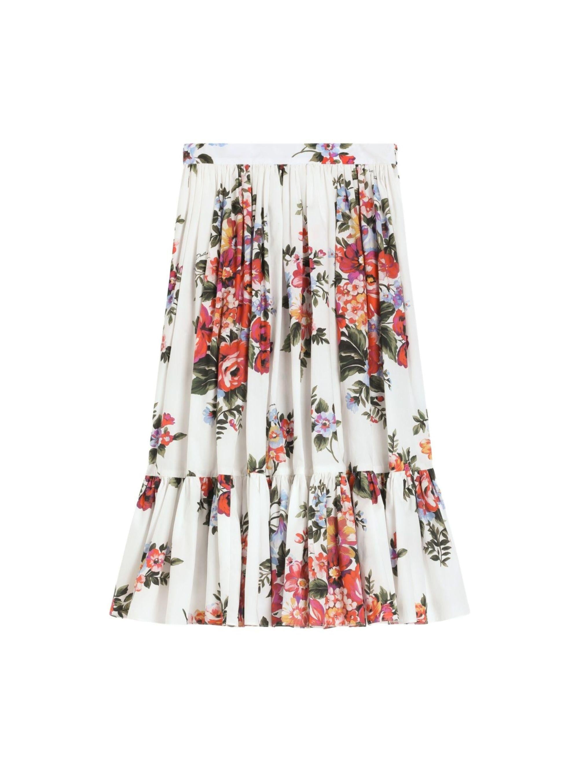 Gonna per bambina Dolce & Gabbana Kids bianca a fiori con ruches L55I53 HS5UU HA5ZO DOLCE & GABBANA KIDS