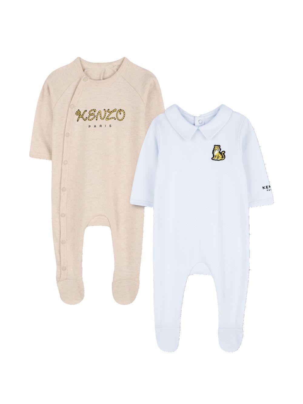Tutine per neonata Kenzo Kids azzurro e beige con applicazioni logo K61614 77M KENZO KIDS