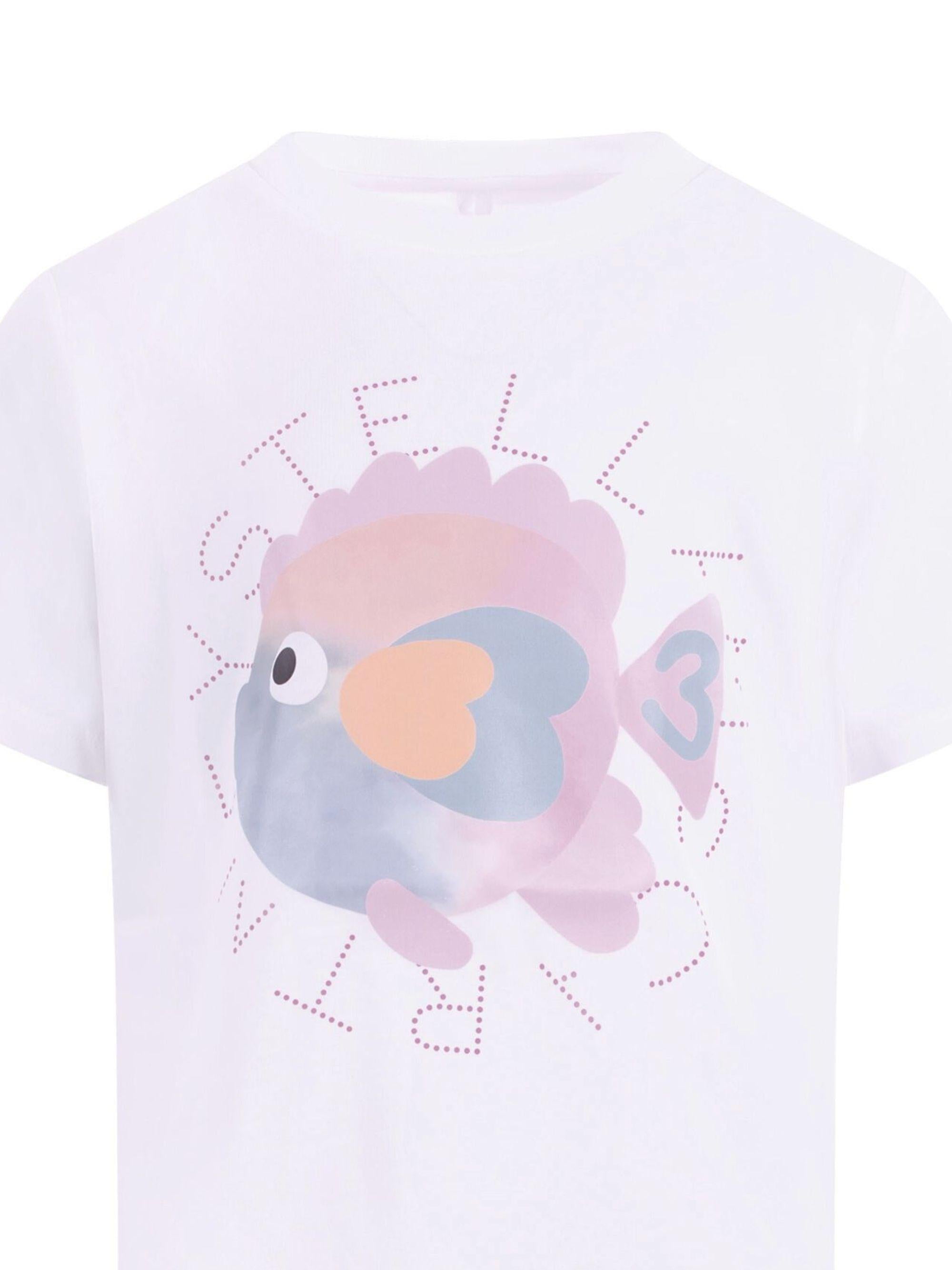 T-shirt per bambina Stella McCartney Kids bianca constampa grafica sul davanti TY8A61 Z0434 100 STELLA McCARTNEY KIDS