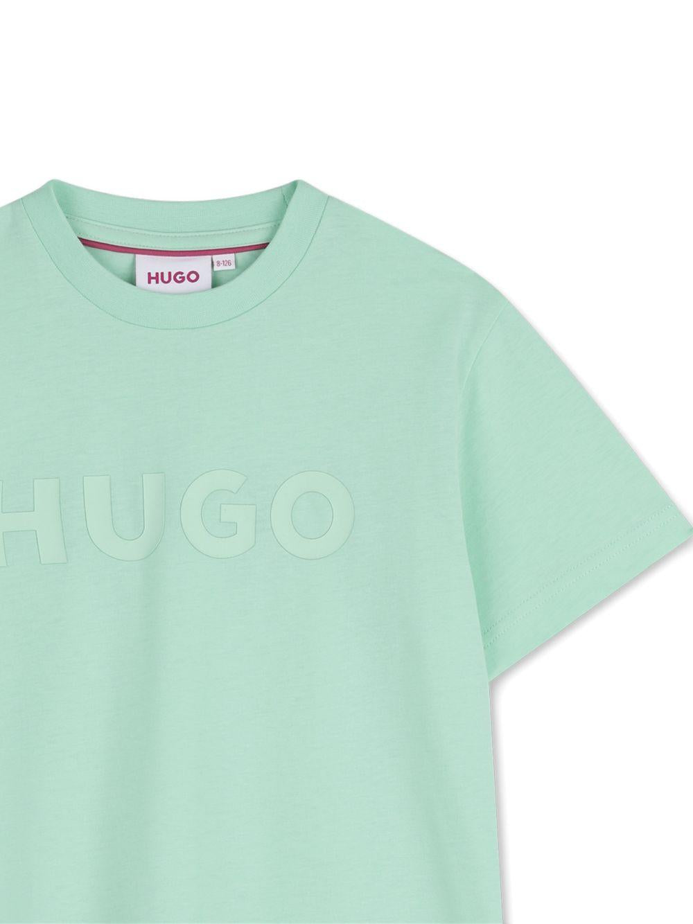 T-shirt per bambino Hugo Kids verde con logo goffrato G01014 72B Hugo