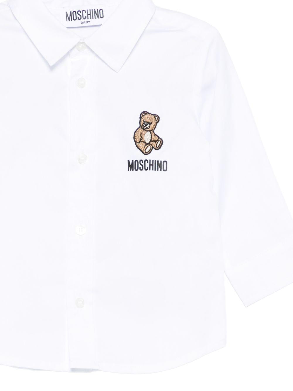 Camicia per neonato Moschino Kids bianca con Teddy Bear ricamato sul davanti MUC01NLNE06 10101 MOSCHINO KIDS