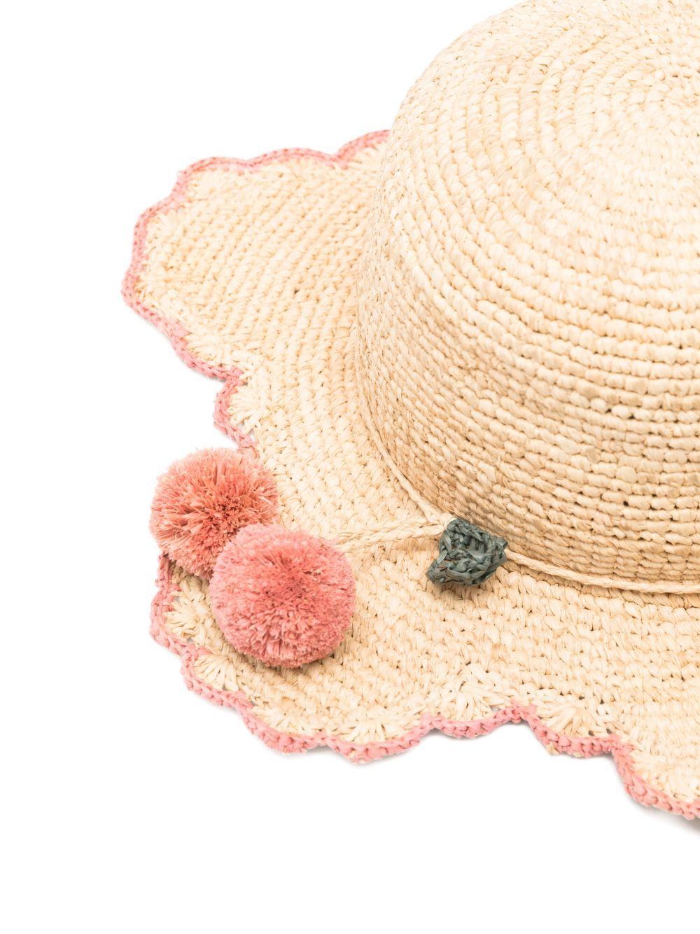 Cappello per bambina Bonpoint beige con pompon rosa S06GACW00001 006 BONPOINT