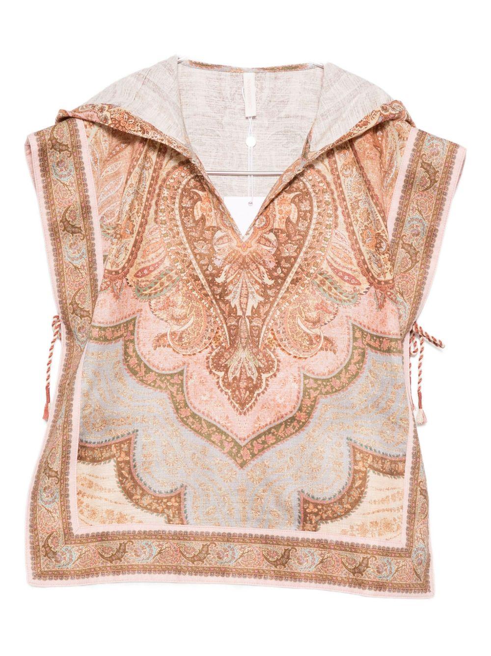 Poncho leggero per bambina Zimmermann Kids beige con cappuccio fantasia Awaken 6083TR S261 ZIMMERMANN KIDS