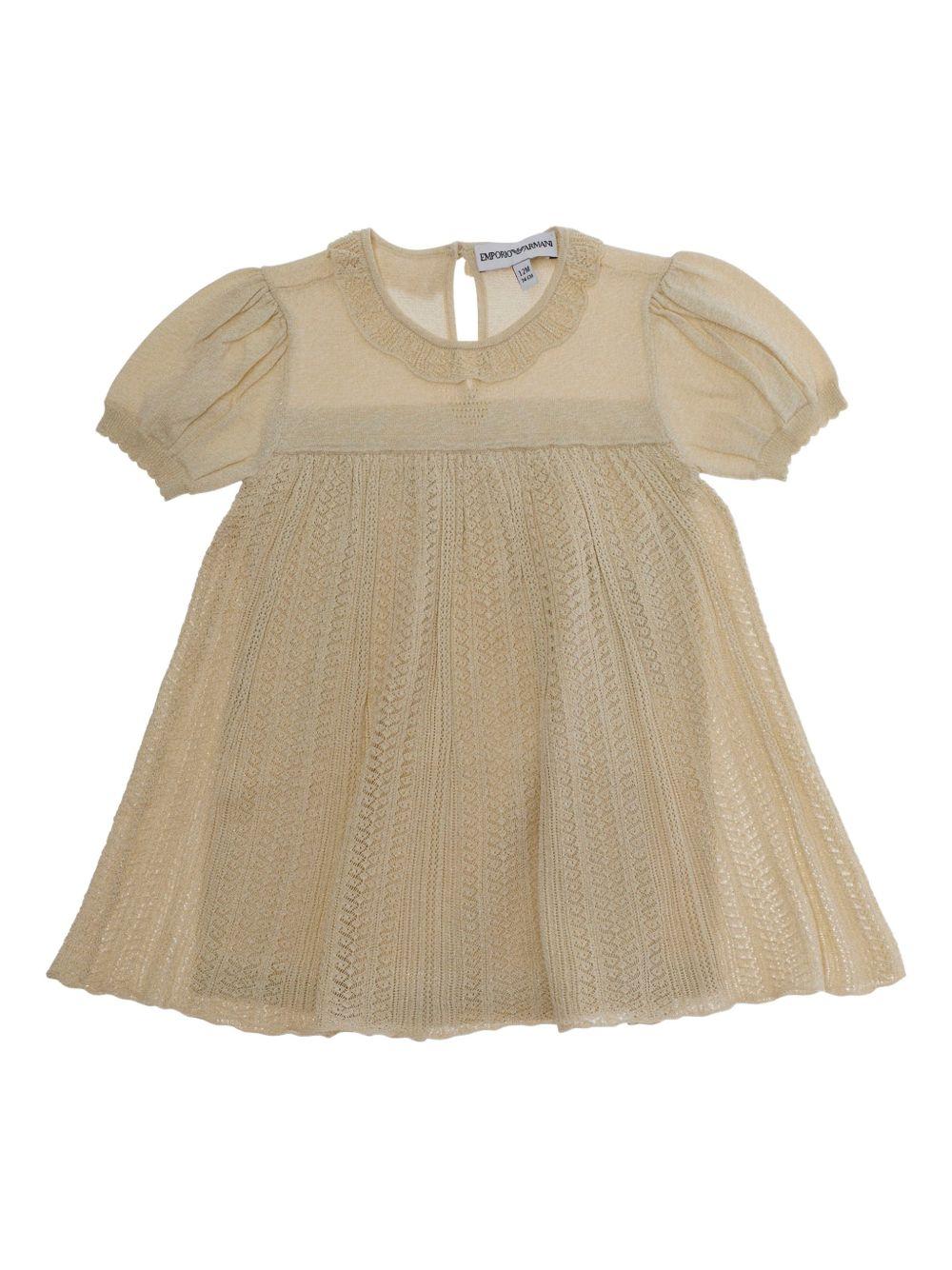 Abito per neonata Emporio Armani Kids beige con dettagli in pizzo EG000779 AF22791 U0007 EMPORIO ARMANI KIDS