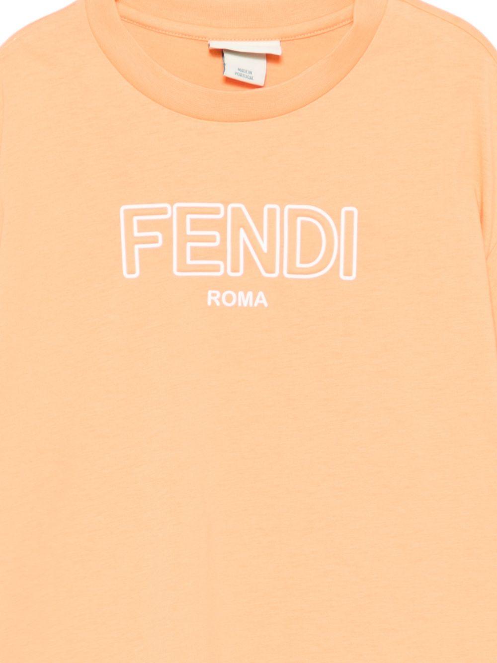 T-shirt per bambino Fendi Kids arancione con logo sul davanti JUI201 7AJ F1JYS FENDI KIDS