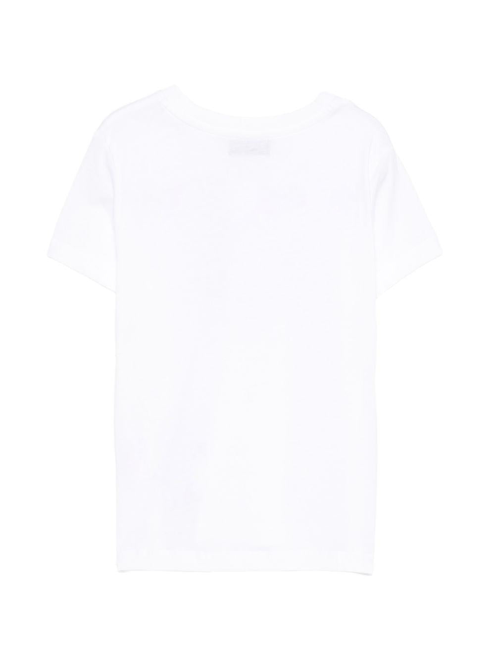 T-shirt per bambini Moschino Kids bianca con logo a spirale sul davanti HXM058LAA02 10101 MOSCHINO KIDS