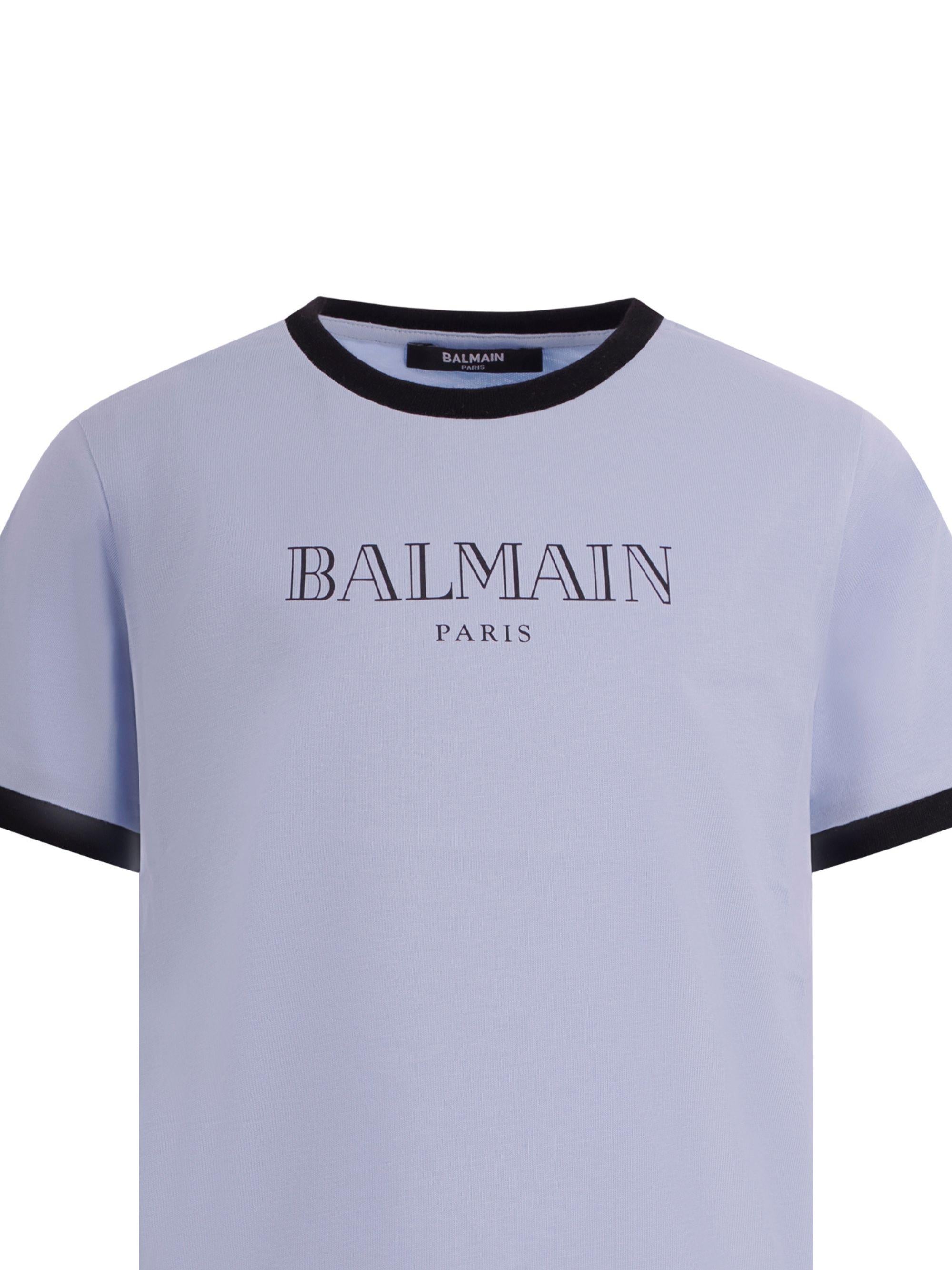 T-shirt per bambino Balmain Kids azzurra con stampa del logo sul davanti BY8P41 Z3672 652NE BALMAIN KIDS
