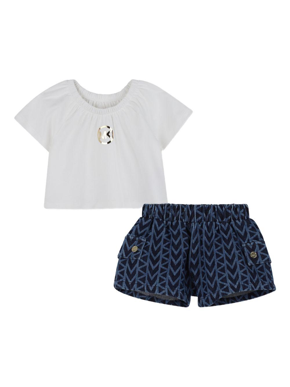 Set t-shirt e shorts per neonata Michael Kors Kids bianco e blu con stampa a fantasia R30614 Z10 MICHAEL KORS KIDS