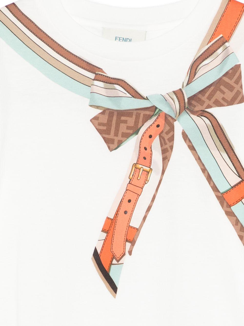 T-shirt per bambina Fendi Kids bianca con dettaglio fiocco stampato JFI400 7AJ F0TU9 FENDI KIDS