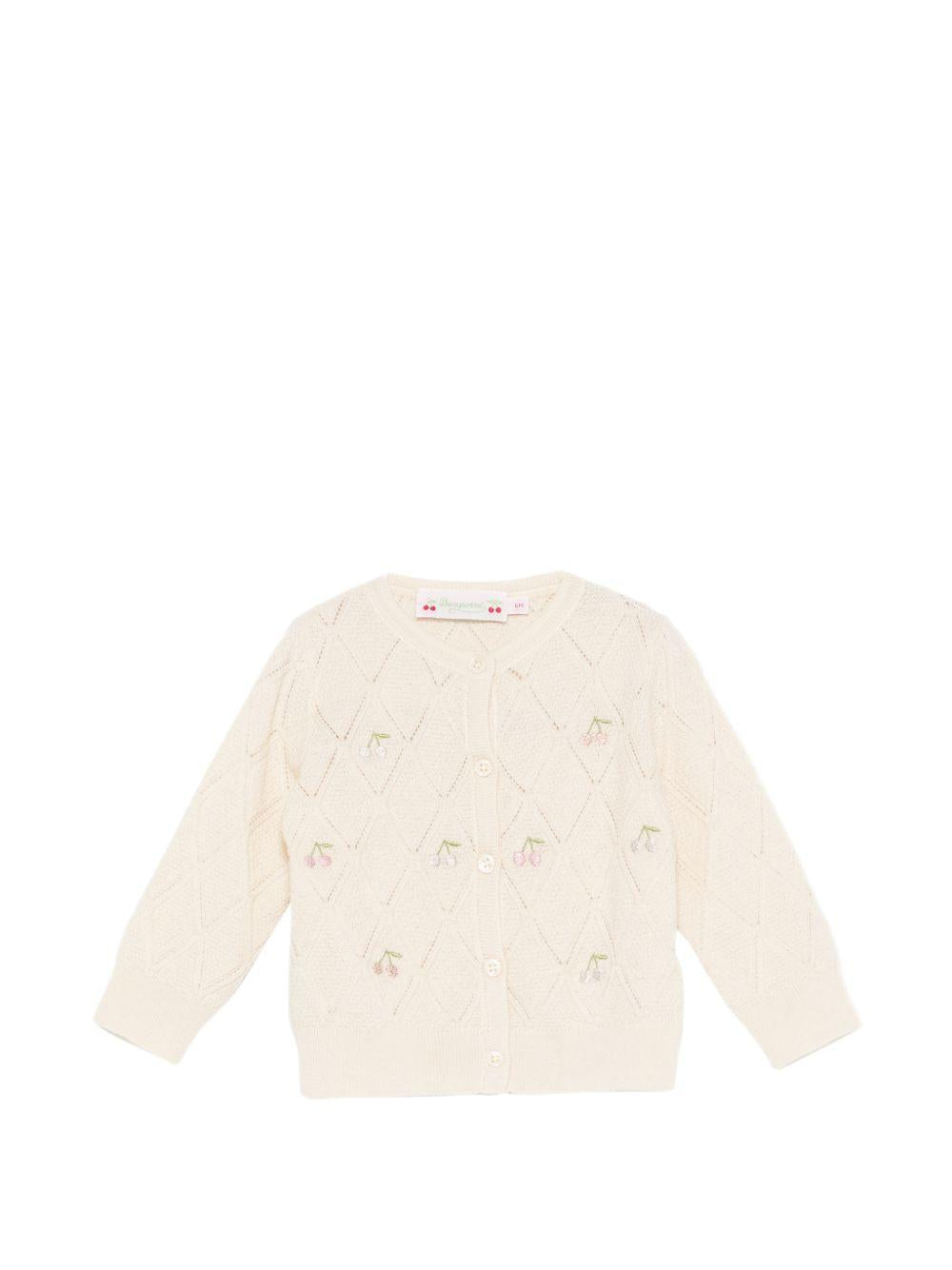 Cardigan per neonata Bonpoint beige con ricamo ciliegie S06XCAK00006 103 BONPOINT