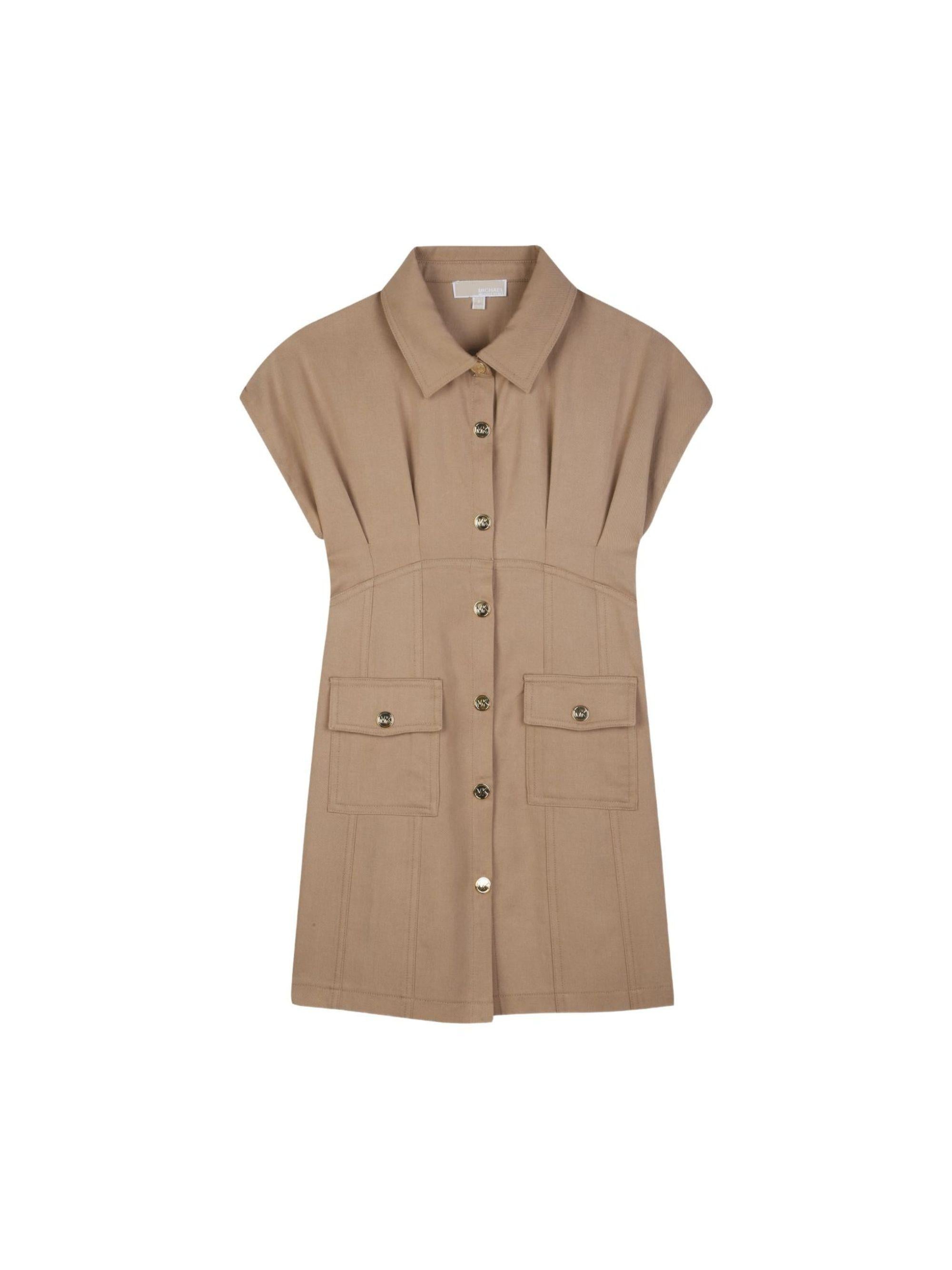 Abito per bambina Michael Kors Kids marrone con tasca applicata R30594 263 MICHAEL KORS KIDS