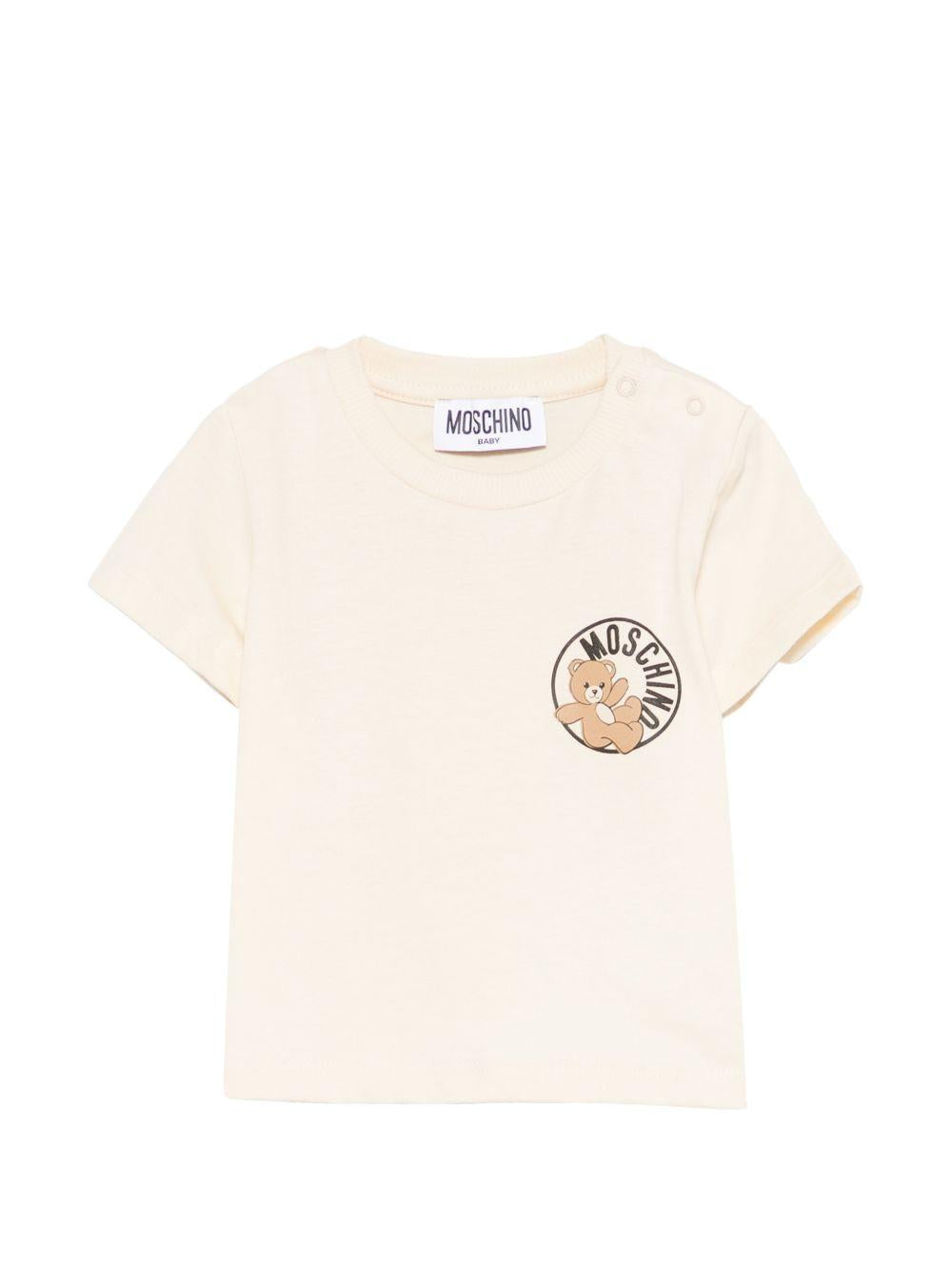 T-shirt per neonati Moschino Kids beige con Teddy sul davanti MUM04SLAA03 20404 MOSCHINO KIDS
