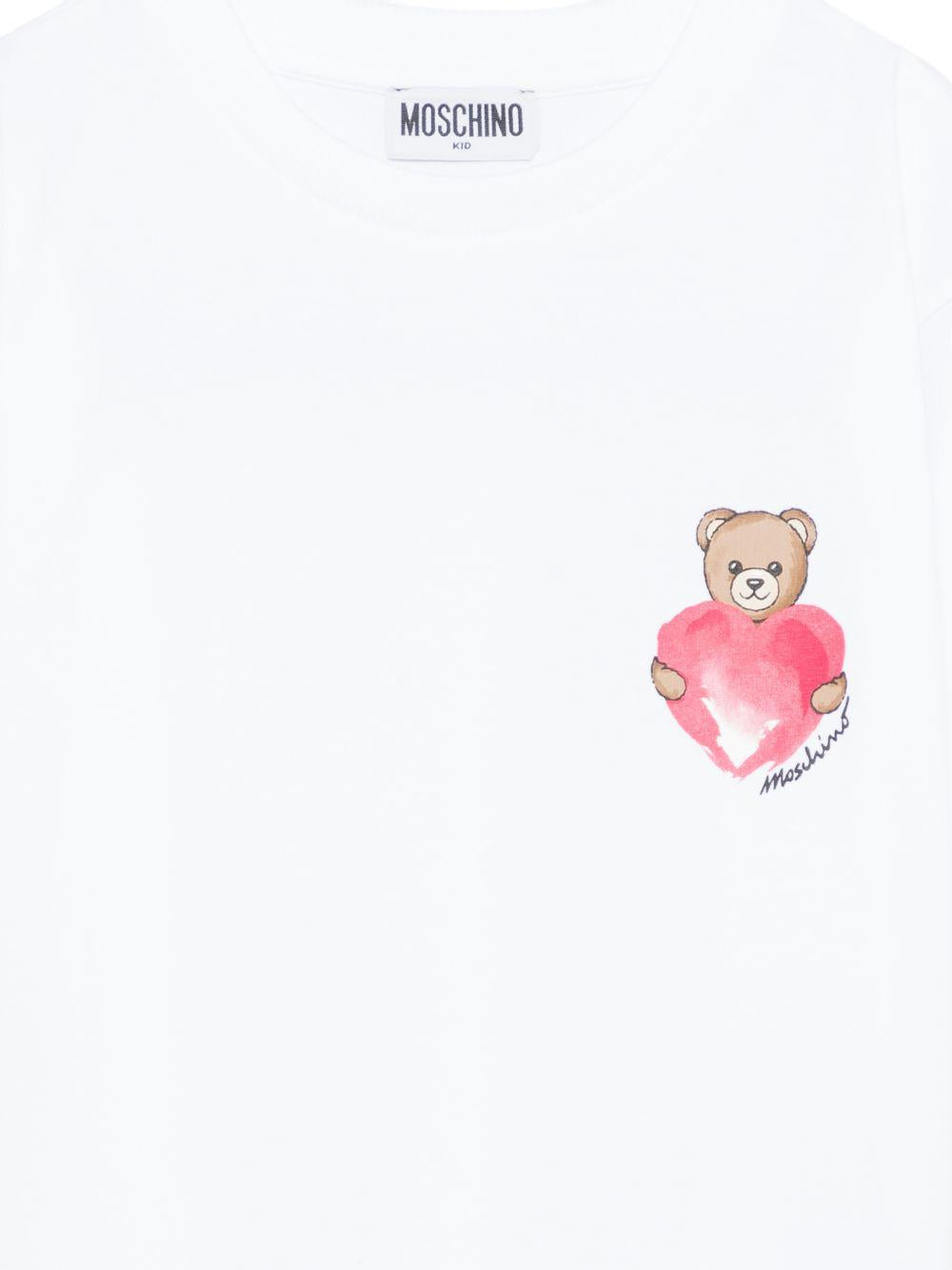T-shirt per bambina Moschino Kids bianca con stampa Teddy sul davanti HDM076LBA00 10101 MOSCHINO KIDS