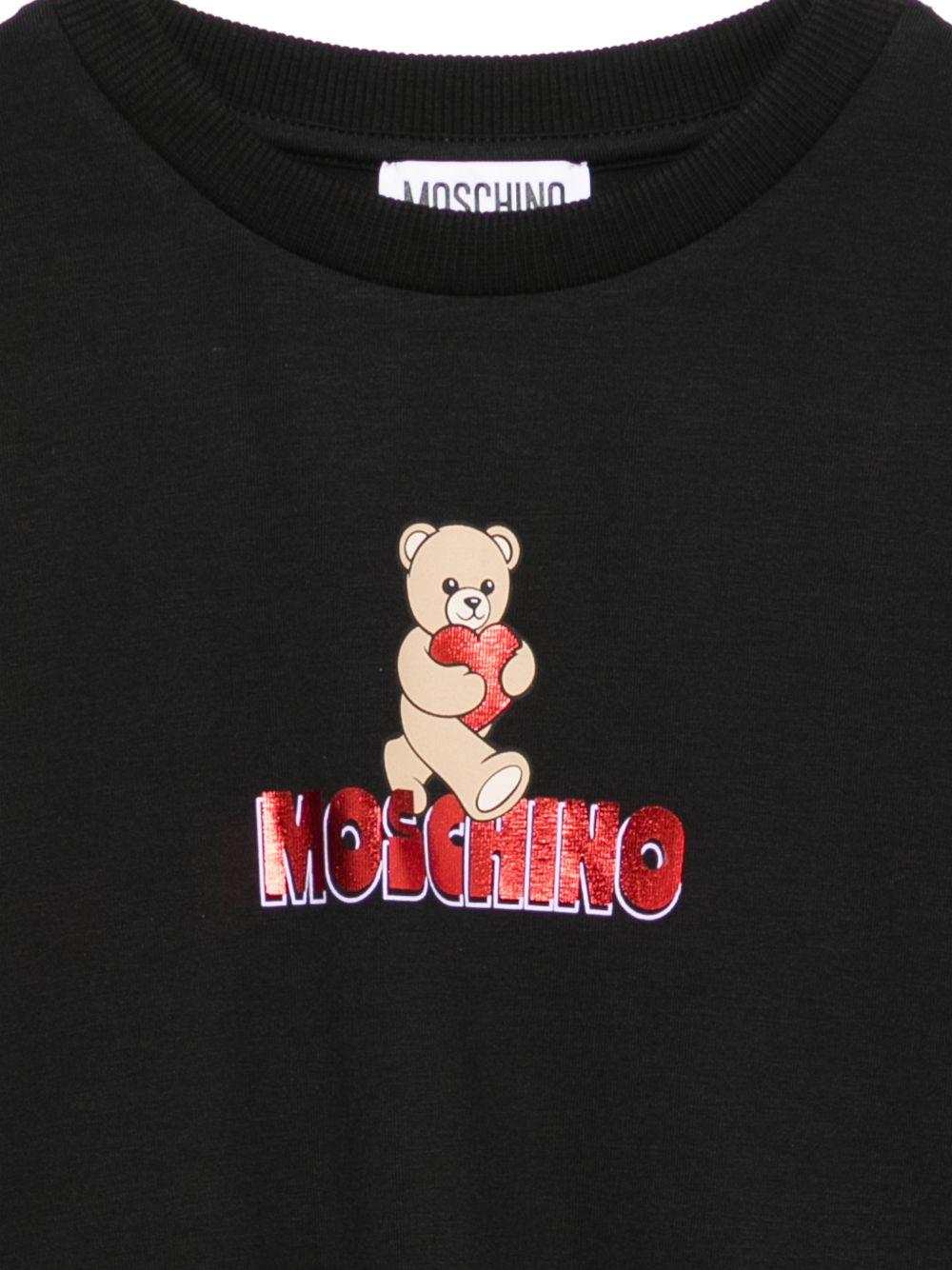 T-shirt per bambina Moschino Kids nera con logo sul davanti HDM074LBA00 60100 MOSCHINO KIDS