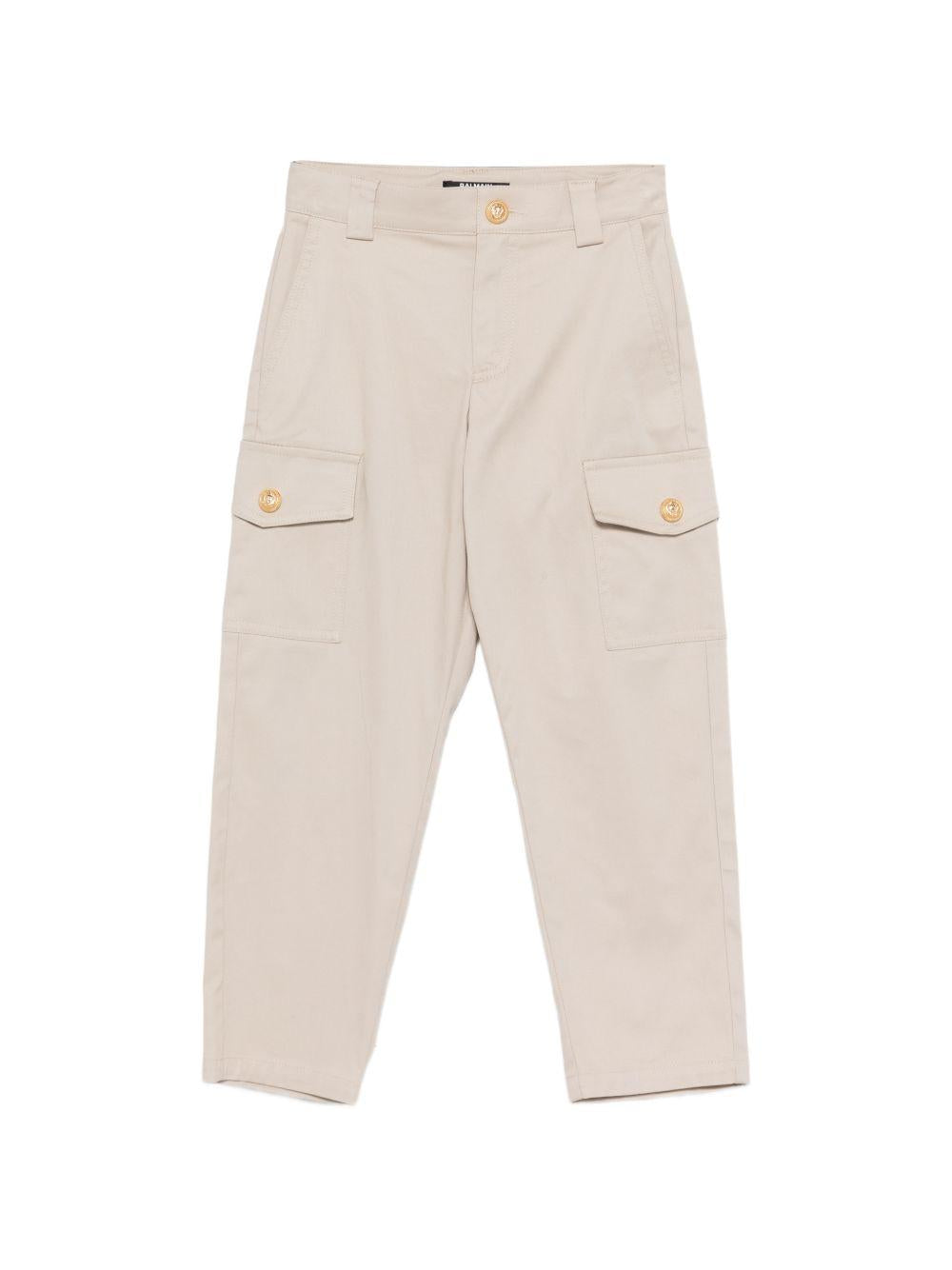 Pantaloni cargo per bambino Balmain Kids beige con bottoni color oro BY6R00 G0197 107 BALMAIN KIDS