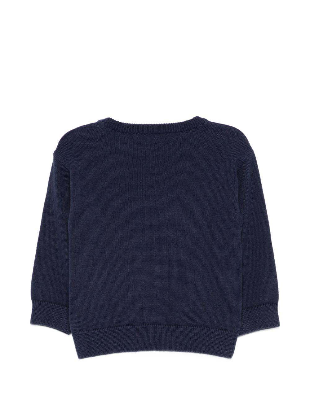 Maglione per neonato Moschino Kids blu con Teddy ricamato sul davanti M8W00JLHE62 40016 MOSCHINO KIDS