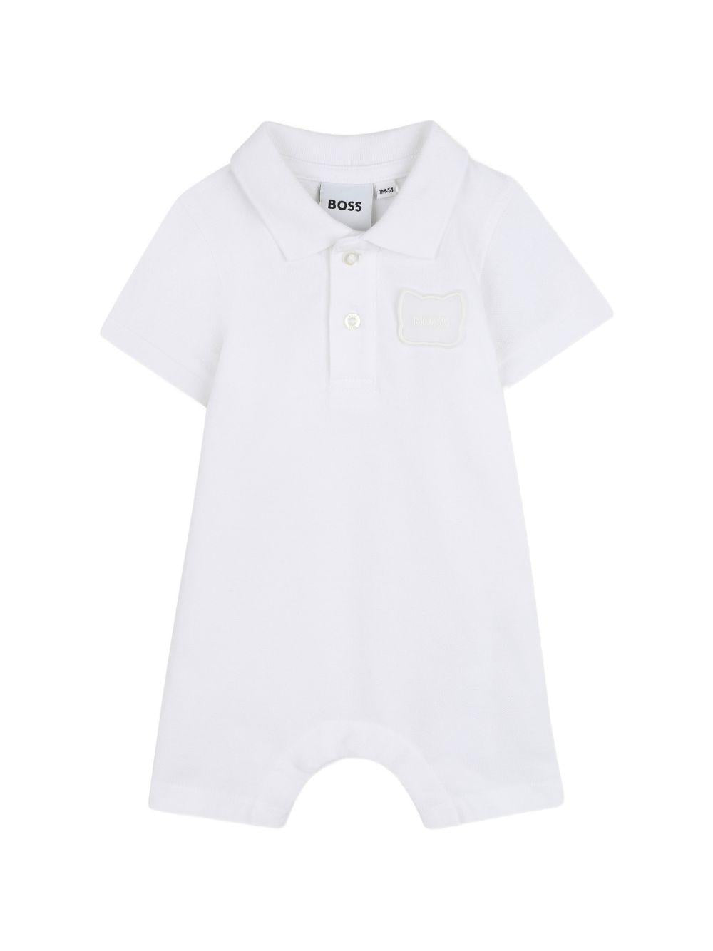 Tutina per neonato Boss Kids bianca con dettaglio applicato J53033 10P BOSS KIDS