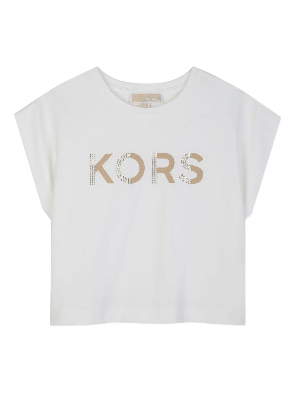 T-shirt per bambina Michael Kors Kids bianca con dettaglio logo R30607 117 MICHAEL KORS KIDS