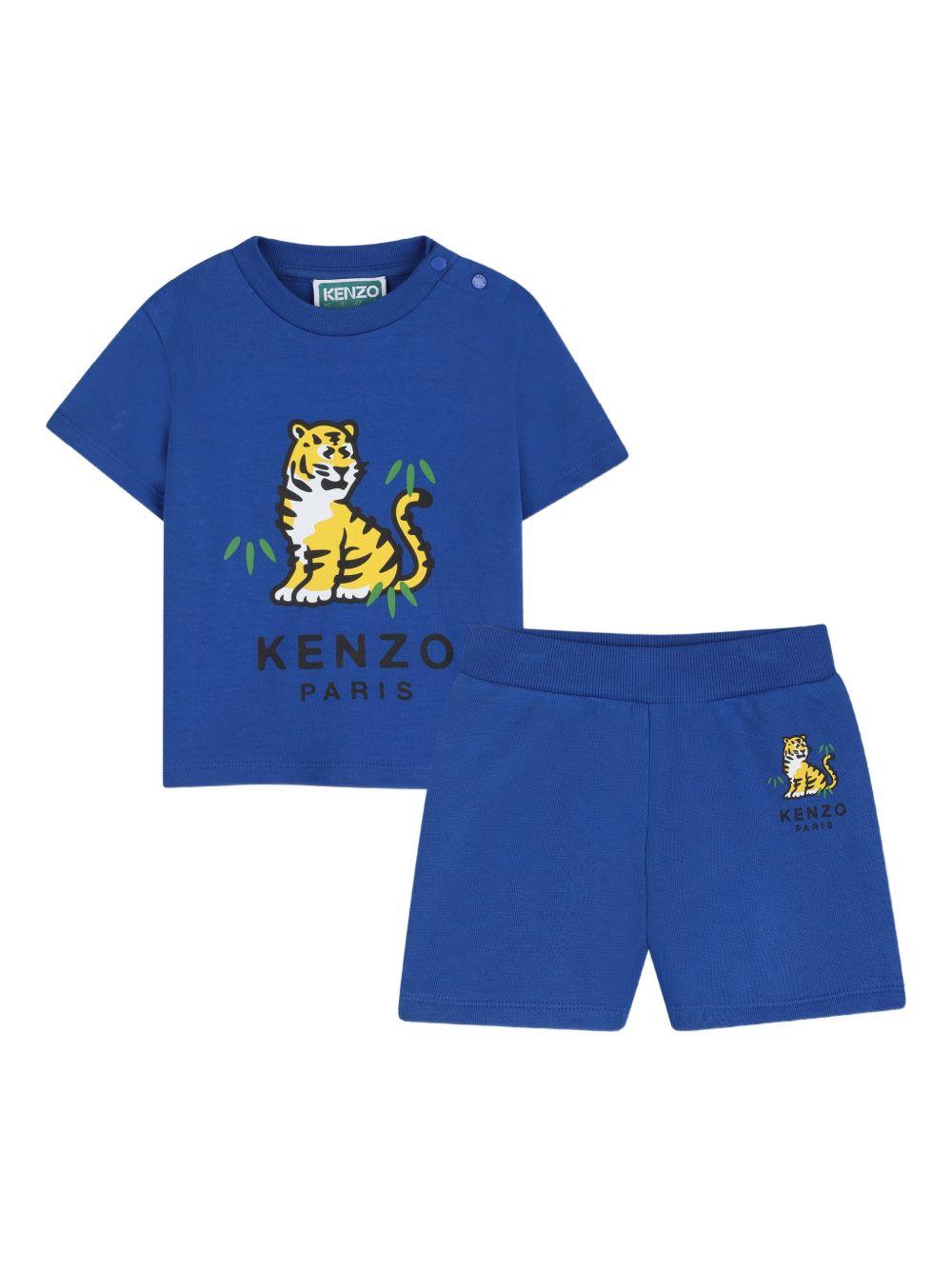 Set t-shirt e shorts per neonato Kenzo Kids blu con caratteristica stampa con tigre K61867 871 KENZO KIDS