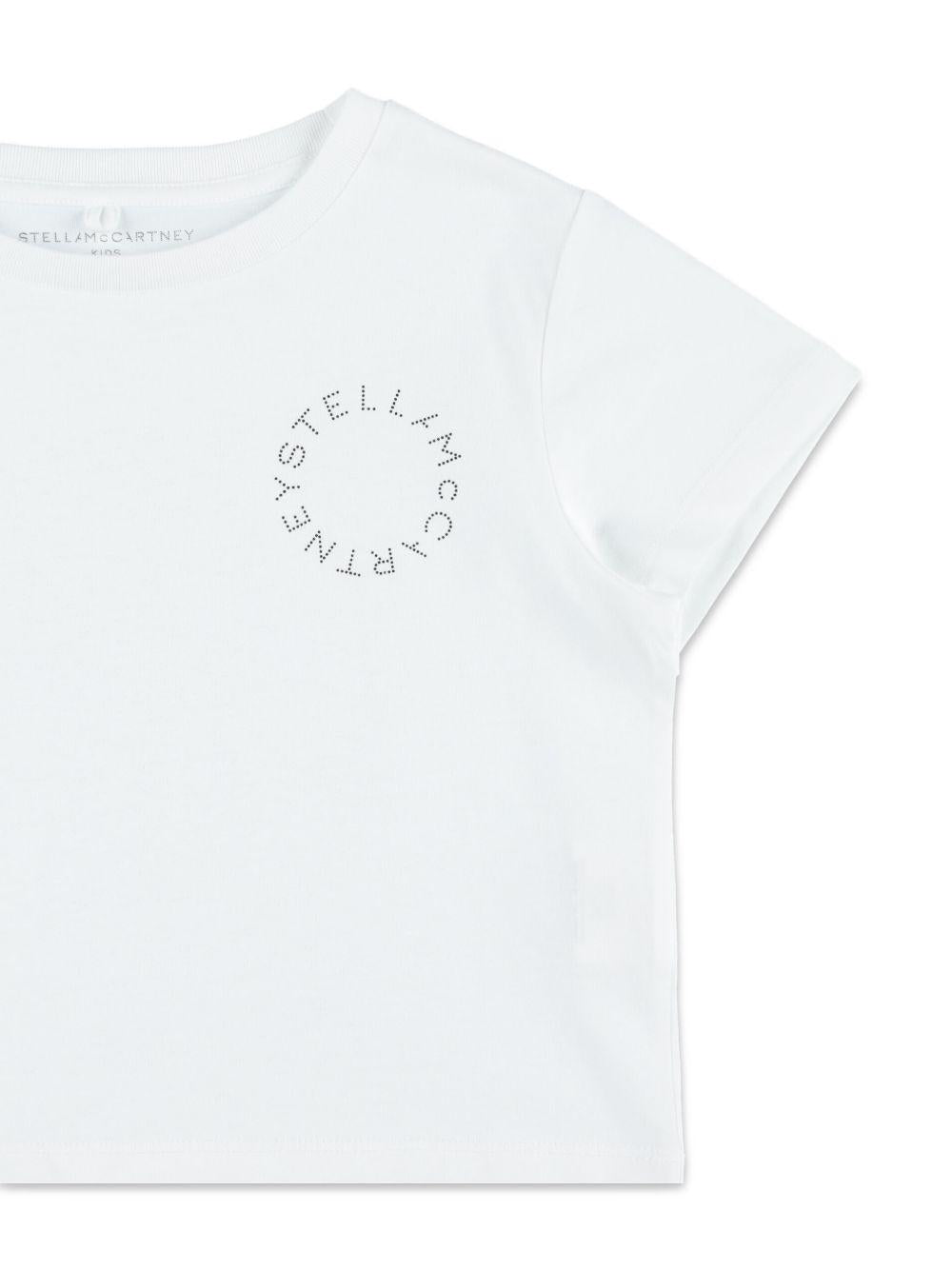 Maglietta per bambina Stella McCartney Kids bianca con logo circolare sul davanti TY8D22 Z0434 100 STELLA McCARTNEY KIDS