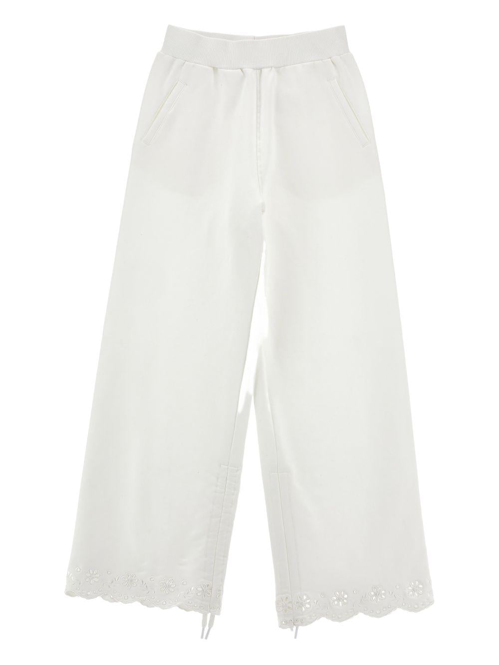 Pantaloni per bambina Monnalisa bianchi con ricamo a fiori 17G400 7014 0001 MONNALISA
