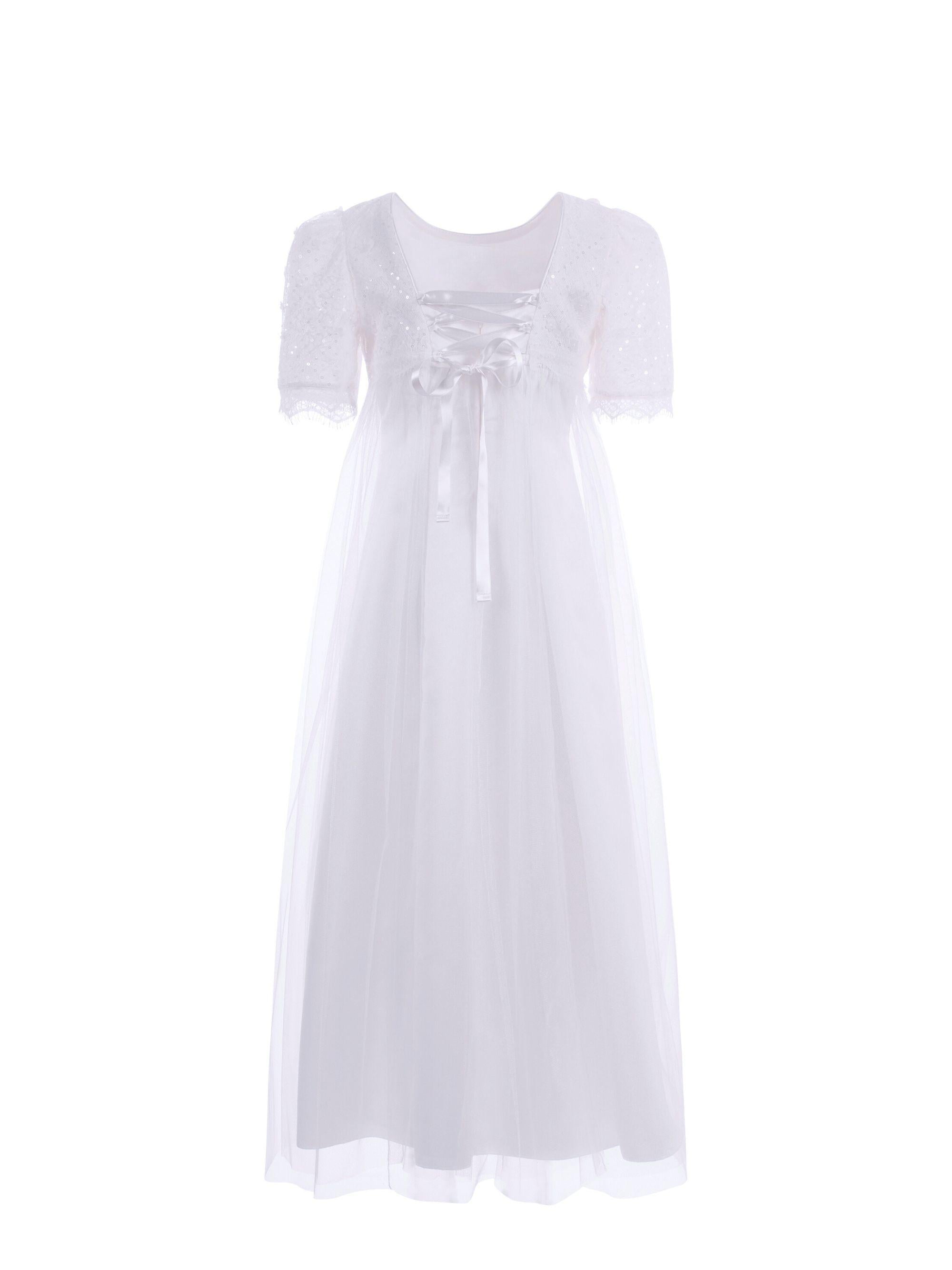 Abito per bambina Monnalisa bianco con applicazione fiori e paillettes 71G906 7910 0001 MONNALISA