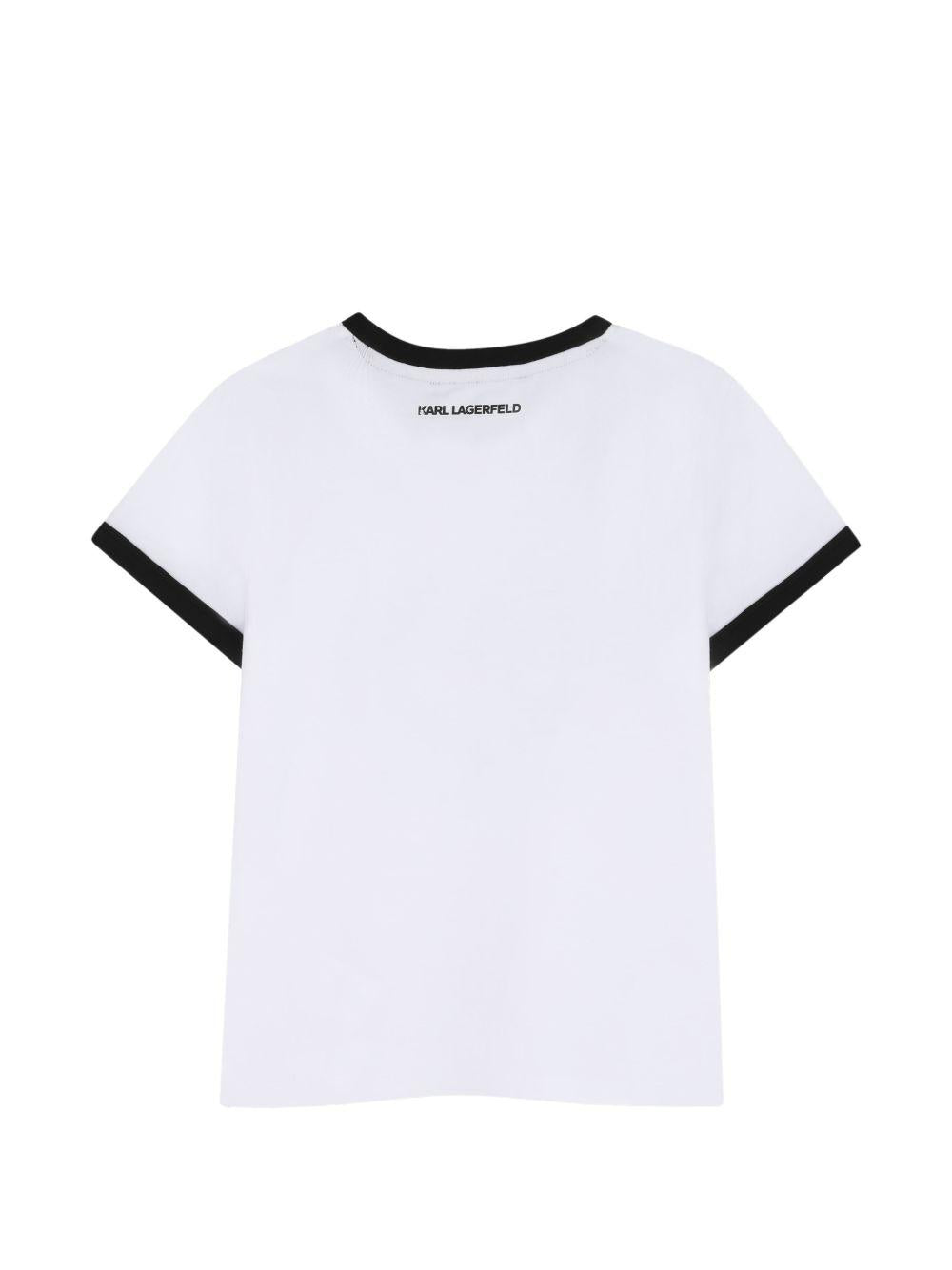 T-shirt per bambina Karl Lagerfeld Kids bianca con logo sul davanti Z31154 10P KARL LAGERFELD KIDS