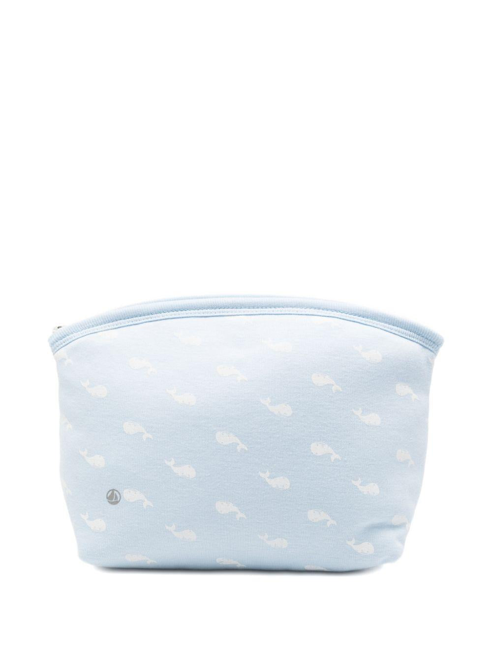 Trousse per neonati Petit Bateau azzurra con stampa grafica balene all-over A0FRA 01 PETIT BATEAU