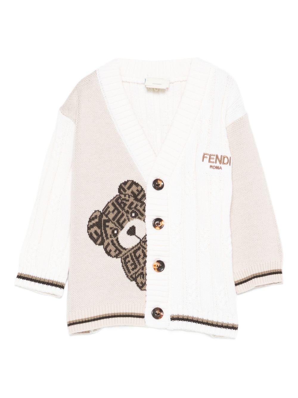 Cardigan per neonati Fendi Kids beige con ricamo orsetto BUG208 AVVX F1UCS FENDI KIDS