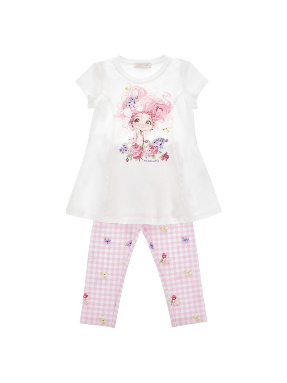 Set t-shirt e pantaloni per bambina Monnalisa Gingham a fiori 19G500 7001 9990 MONNALISA