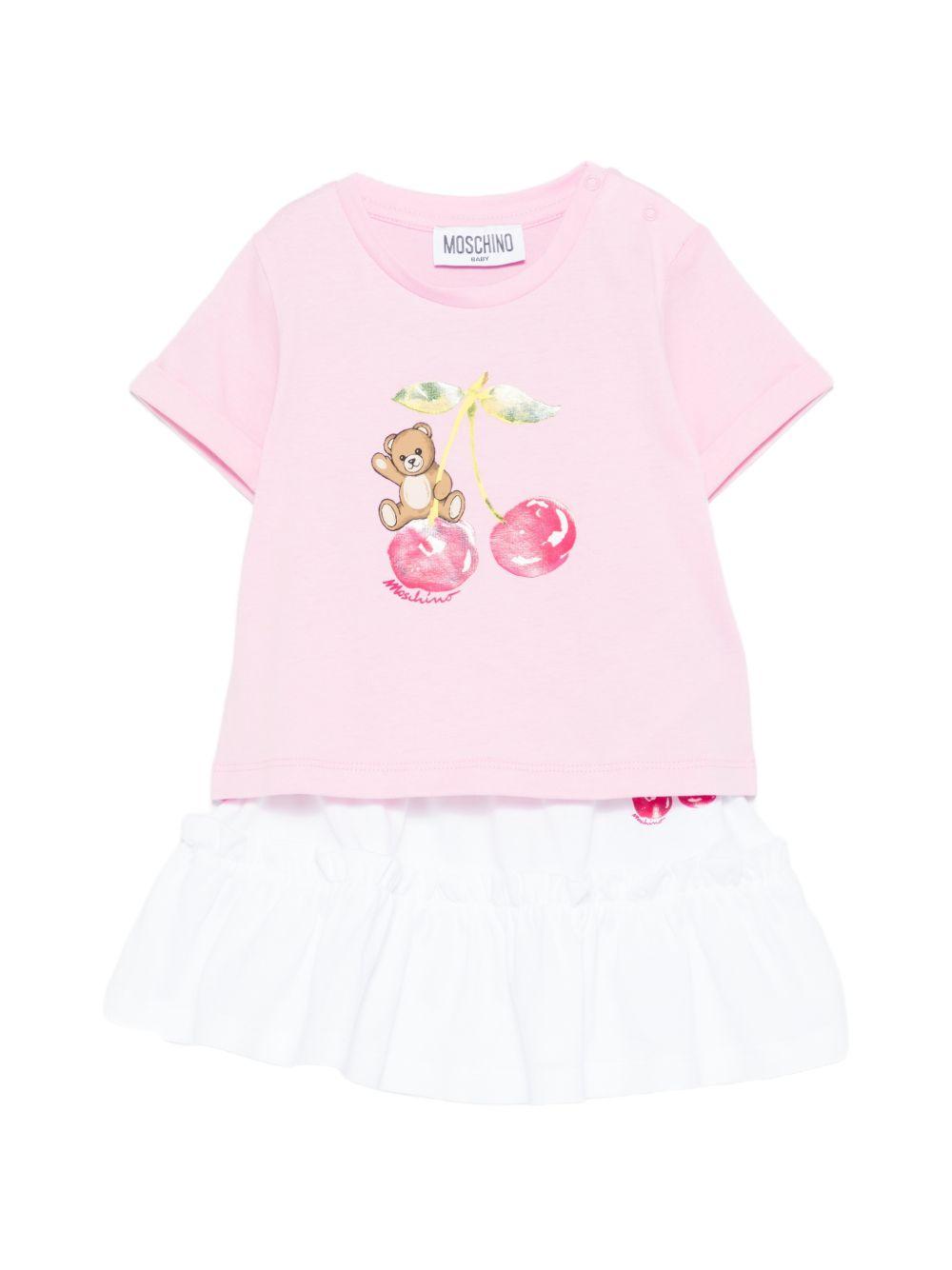 Set t-shirt e gonna per neonata Moschino Kids rosa con stampa Teddy MDG01TLAA02 84326 MOSCHINO KIDS