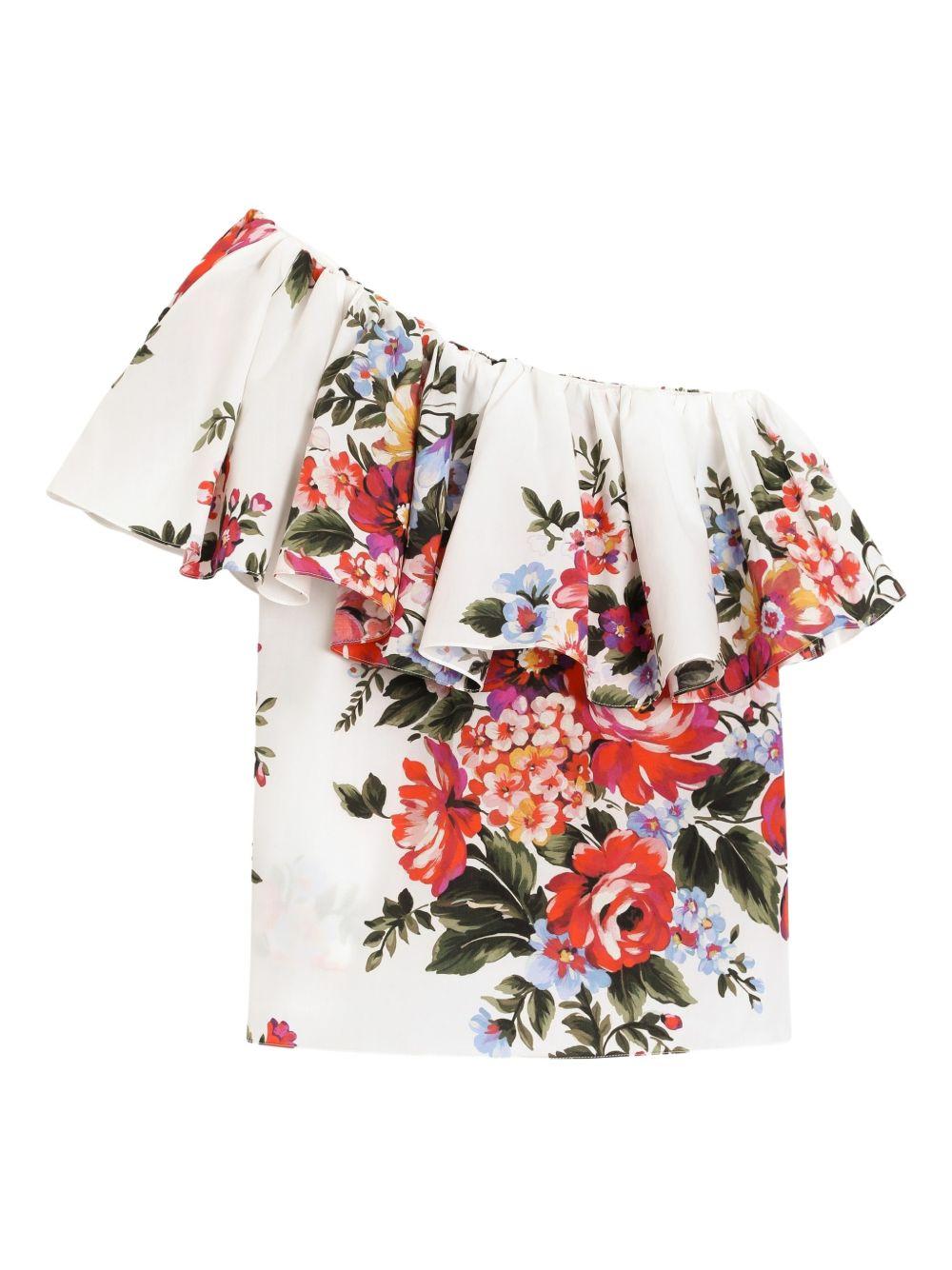 Top per bambina Dolce & Gabbana Kids bianco a fiori con ruches L51N73 HS5UU HA5ZO DOLCE & GABBANA KIDS