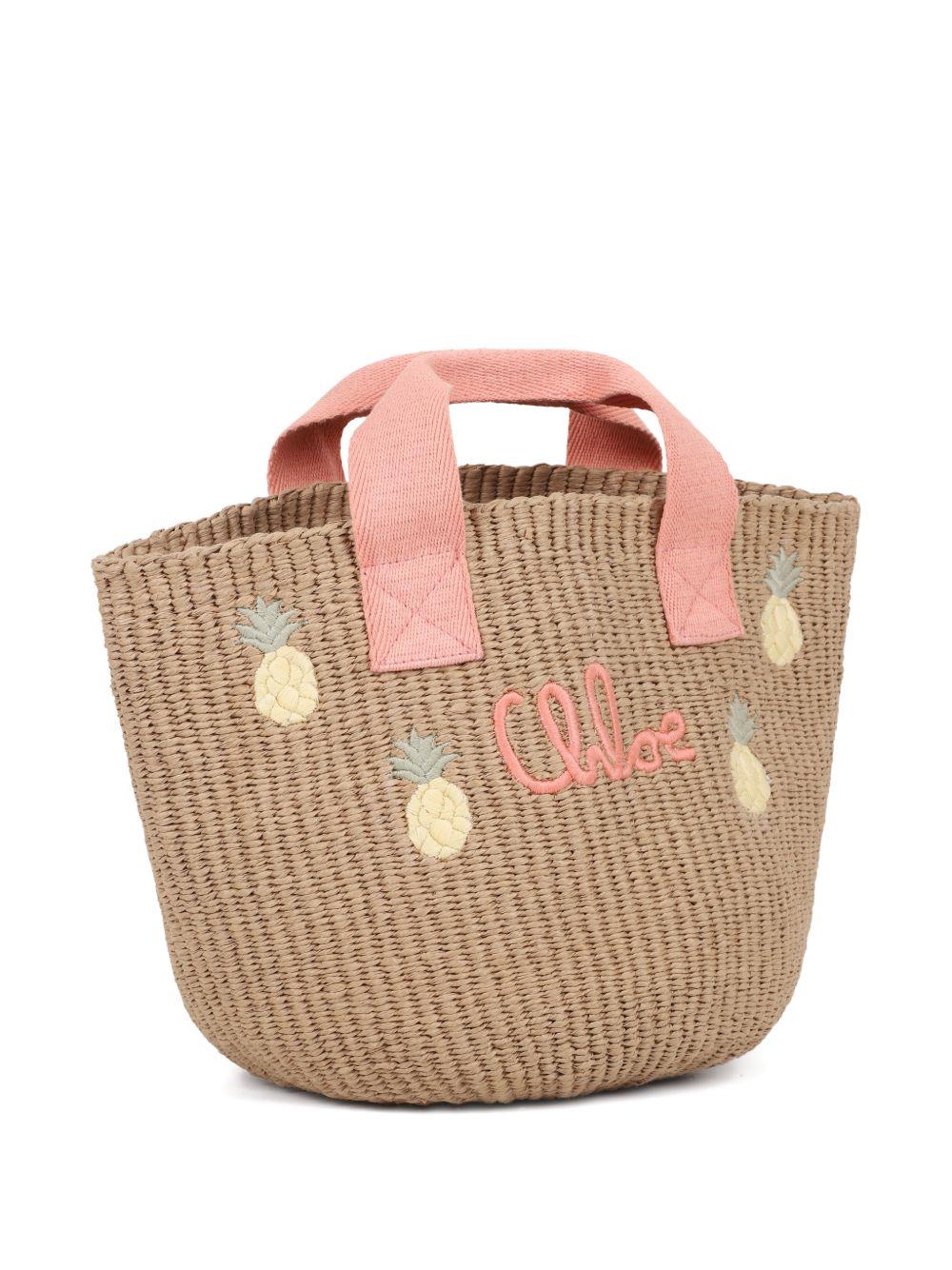 Borsa tote per bambina Chloé Kids Lou beige con logo ricamato C20873 43A CHLOE' KIDS