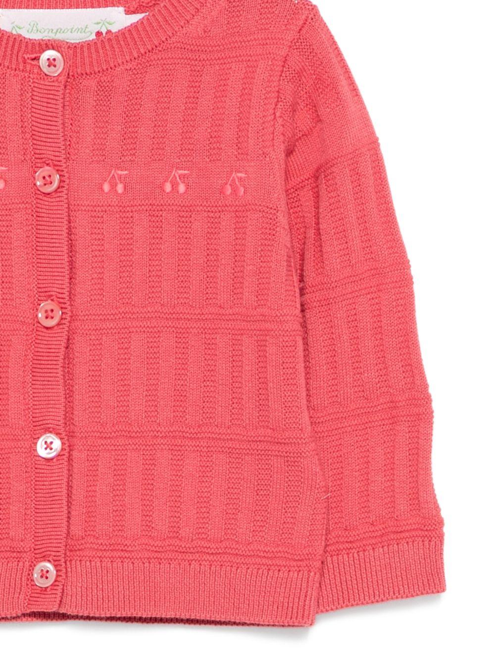 Cardigan per neonata Bonpoint rosa con ricamo ciliegie S06XCAK00014 053A BONPOINT