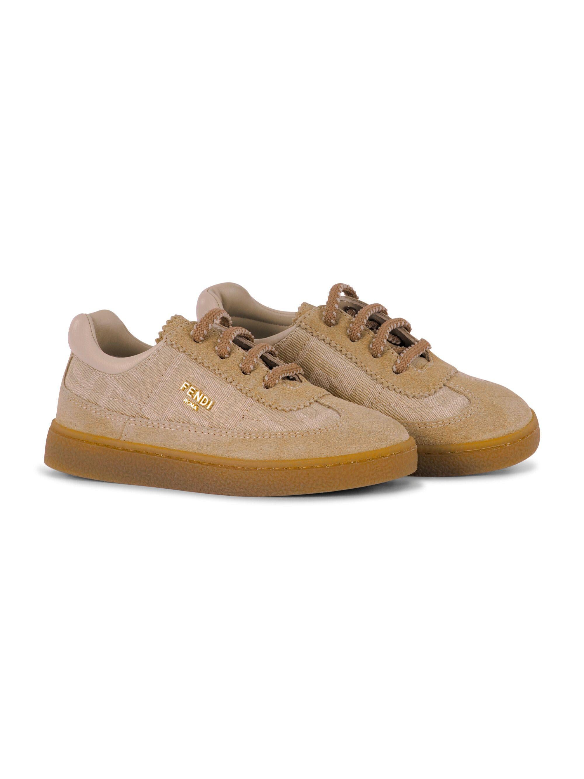 Sneakers per bambini Fendi Kids beige con placca logo dorata JMR565 AWK6 F1V9S FENDI KIDS