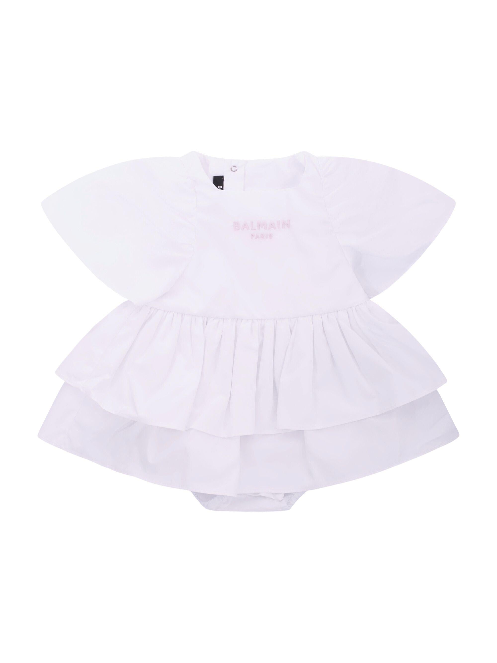 Abito per neonata Balmain Kids bianco con gonna a balze BYA011 P0562 100RS BALMAIN KIDS