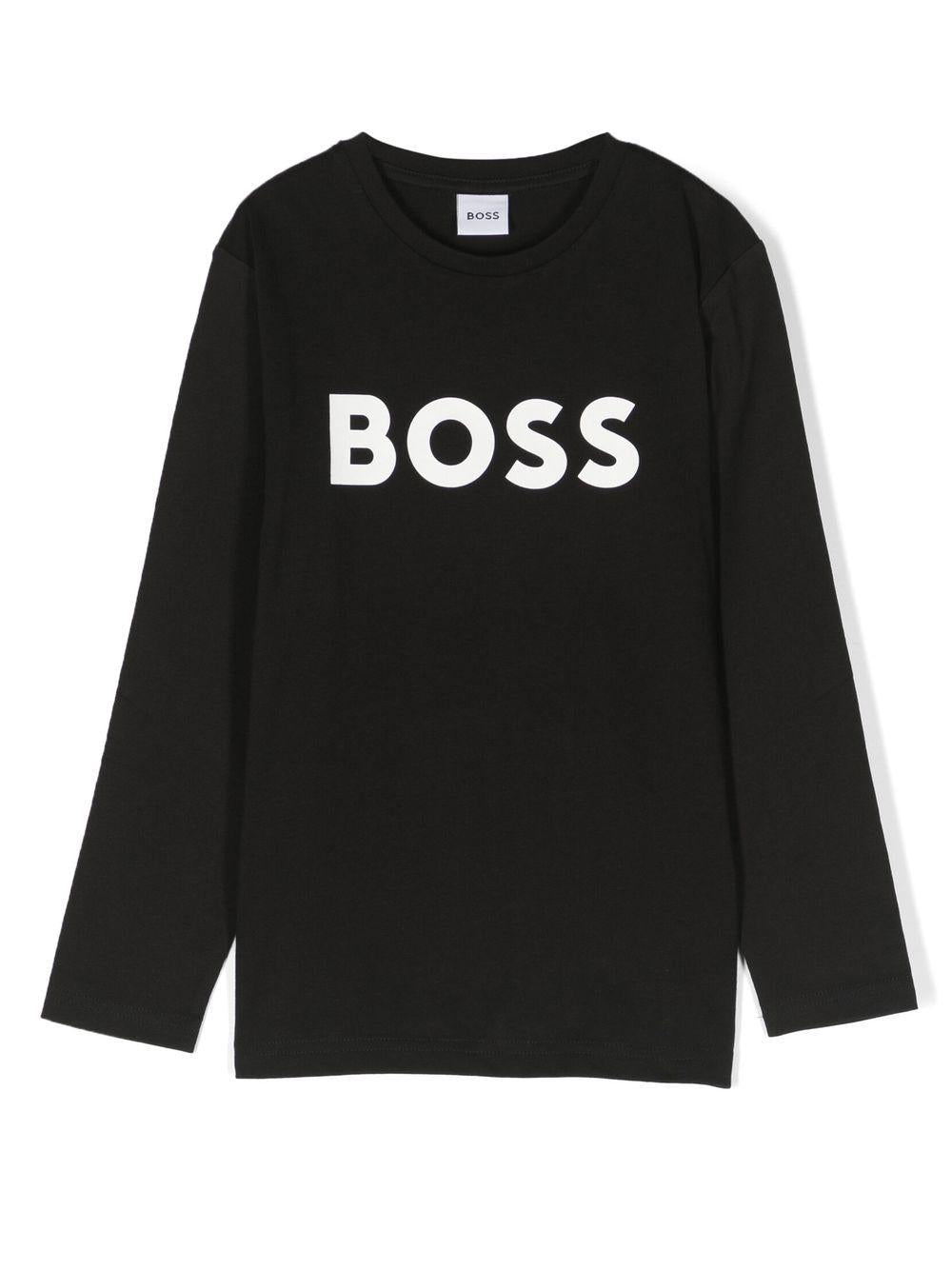 T-shirt per bambino Boss Kids nera con stampa logo sul davanti J25P25 09B BOSS KIDS