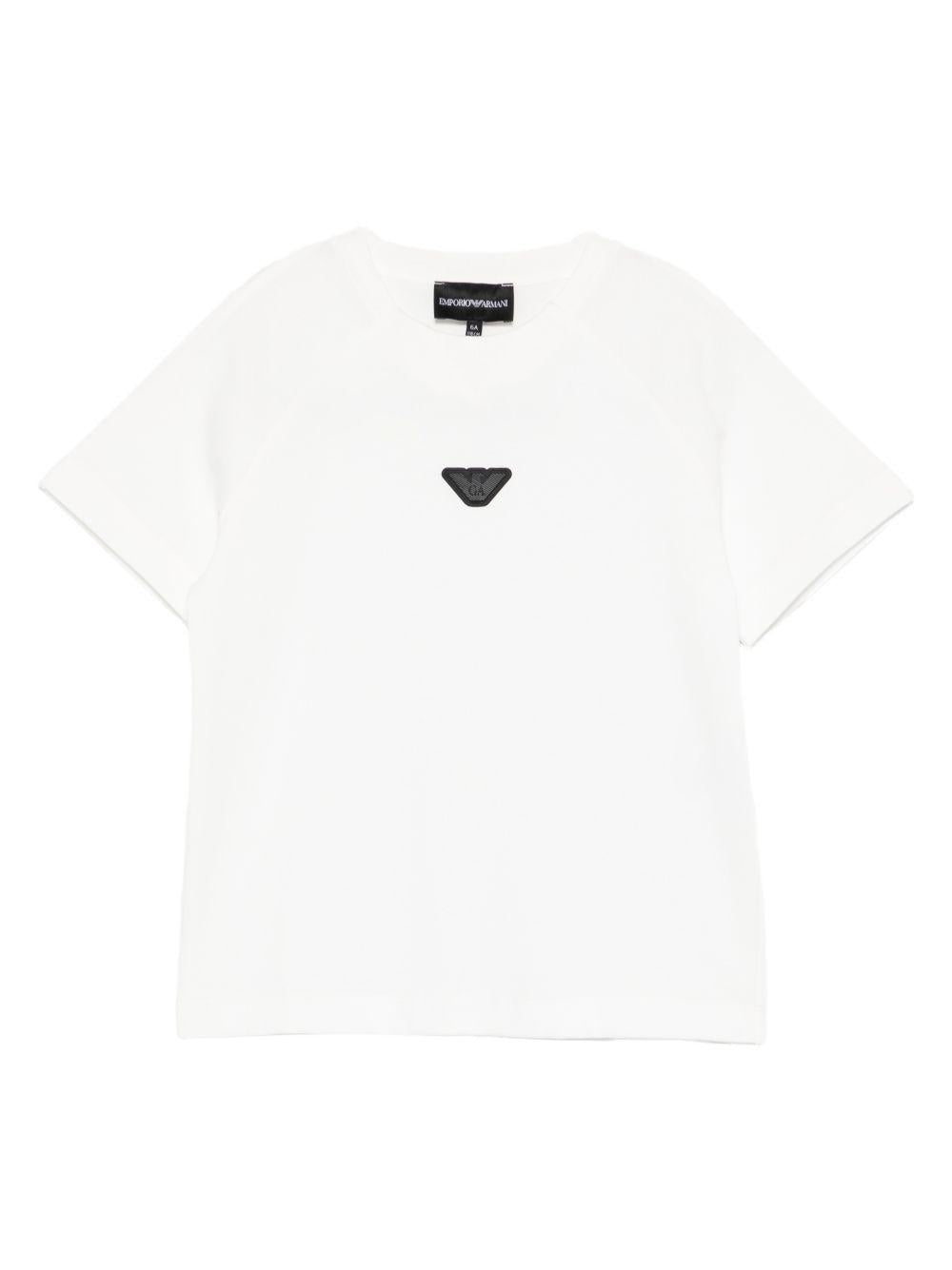 T-shirt per bambino Emporio Armani Kids bianca con logo Aquila sul davanti EB000943 AF13715 U0003 EMPORIO ARMANI KIDS