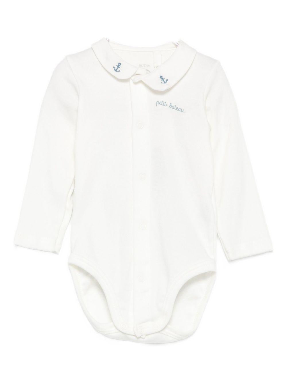 Tutina per neonati Petit Bateau bianca con colletto alla Peter Pan A0EKL 01 PETIT BATEAU