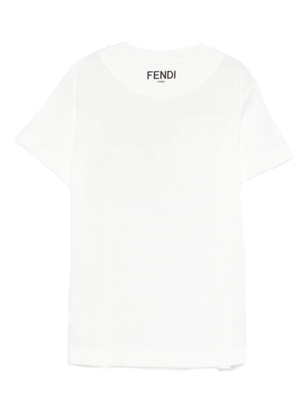T-shirt per bambina Fendi Kids bianca con dettaglio fiocco stampato JFI400 7AJ F0TU9 FENDI KIDS