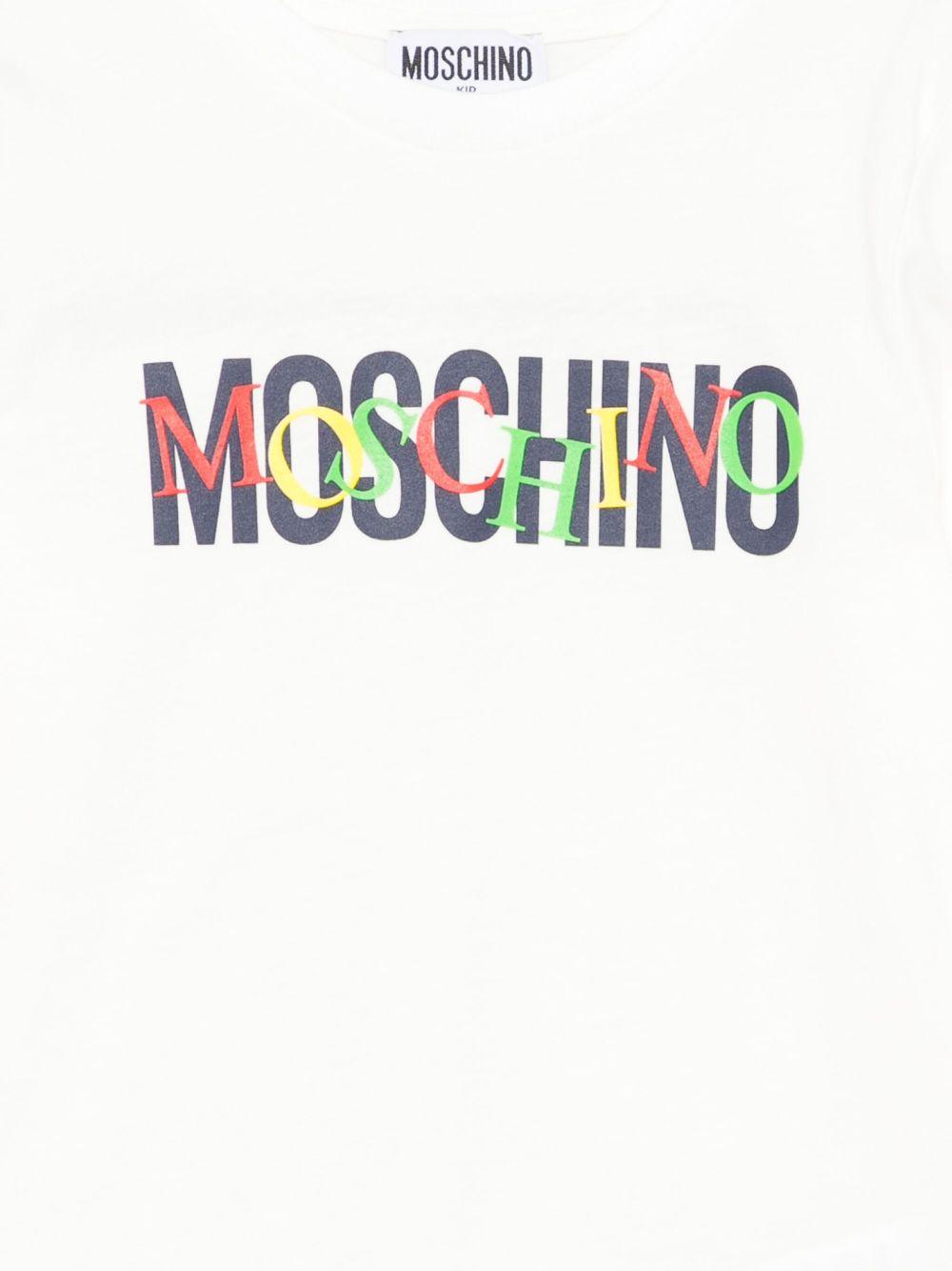 T-shirt per bambino Moschino Kids bianco con stampa logo HUO00YLAA10 10063 MOSCHINO KIDS