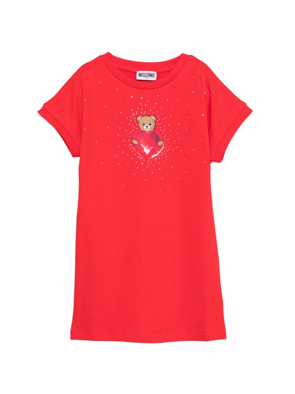 Abito per bambina Moschino Kids rosso con stampa grafica Teddy Bear HAV0EALDA25 50109 MOSCHINO KIDS