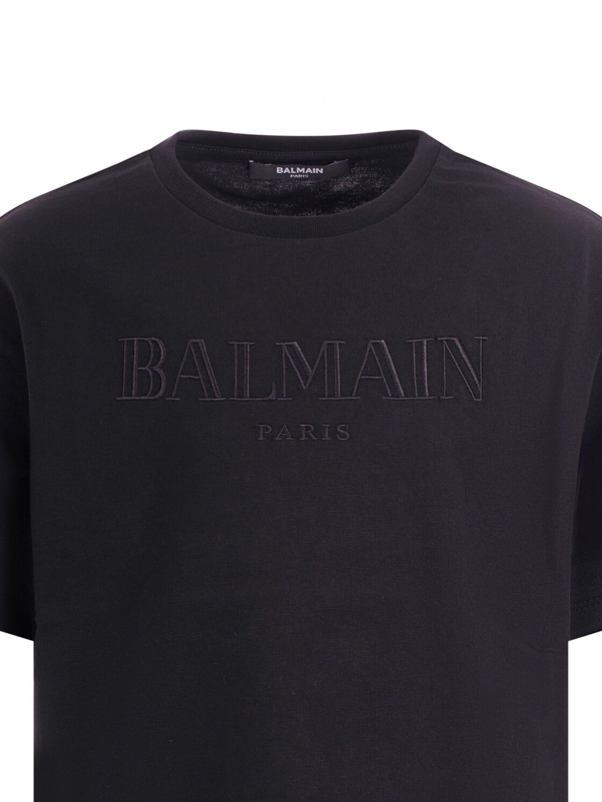 T-shirt per bambino Balmain Kids nera con logo sul davanti BY8Q81 Z3672 930OR BALMAIN KIDS