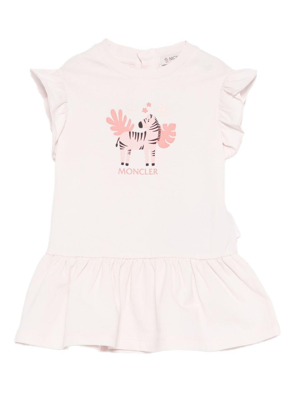 Abito per neonata Moncler Kids rosa con stampa grafica sul davanti L19518I0000289AUM 503 MONCLER ENFANT