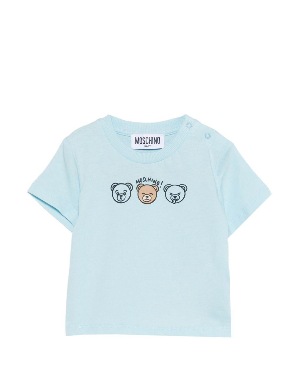 T-shirt per neonato Moschino Kids azzurra con stampa tre orsetti MUM04OLAA24 40304 MOSCHINO KIDS
