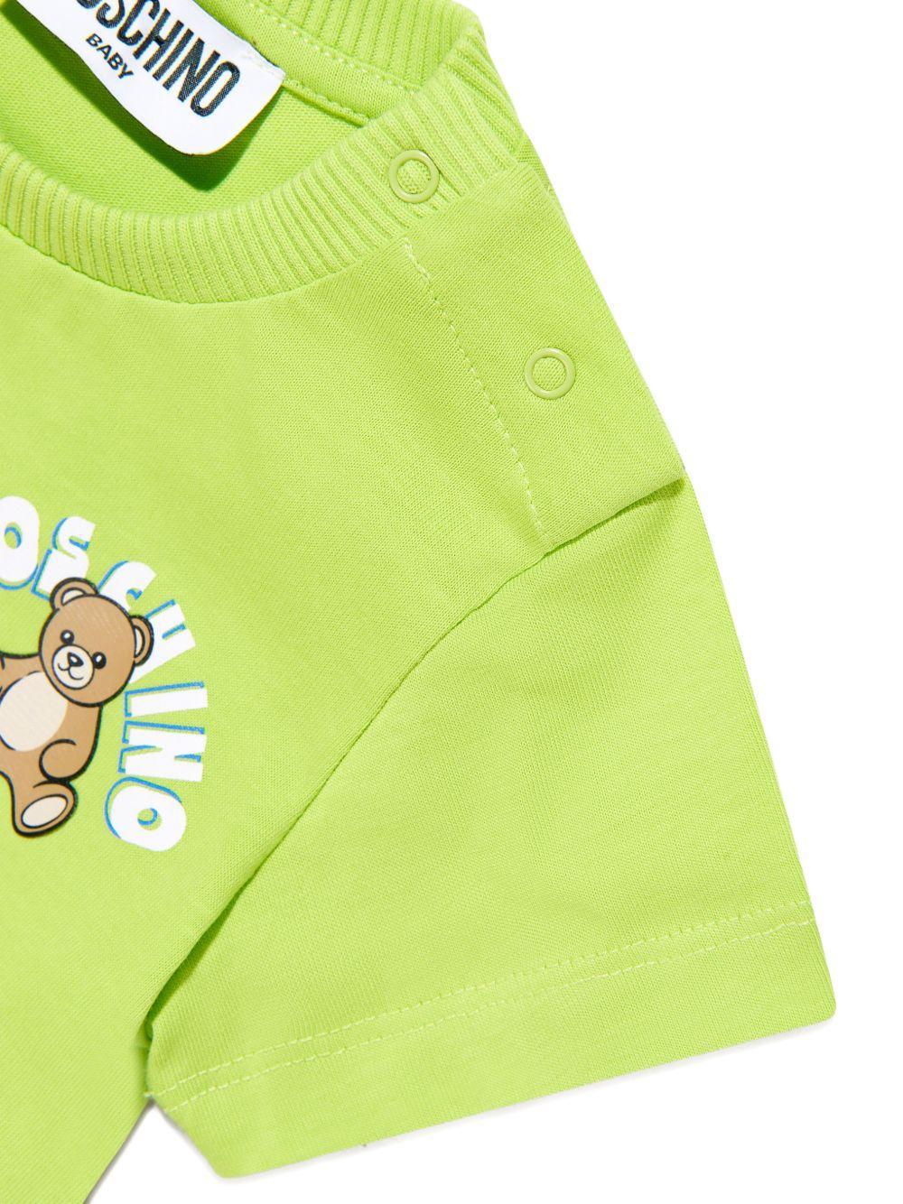 T-shirt per neonati Moschino Kids verde con stampa Teddy Bear sul davanti MZM047LAA01 30355 MOSCHINO KIDS