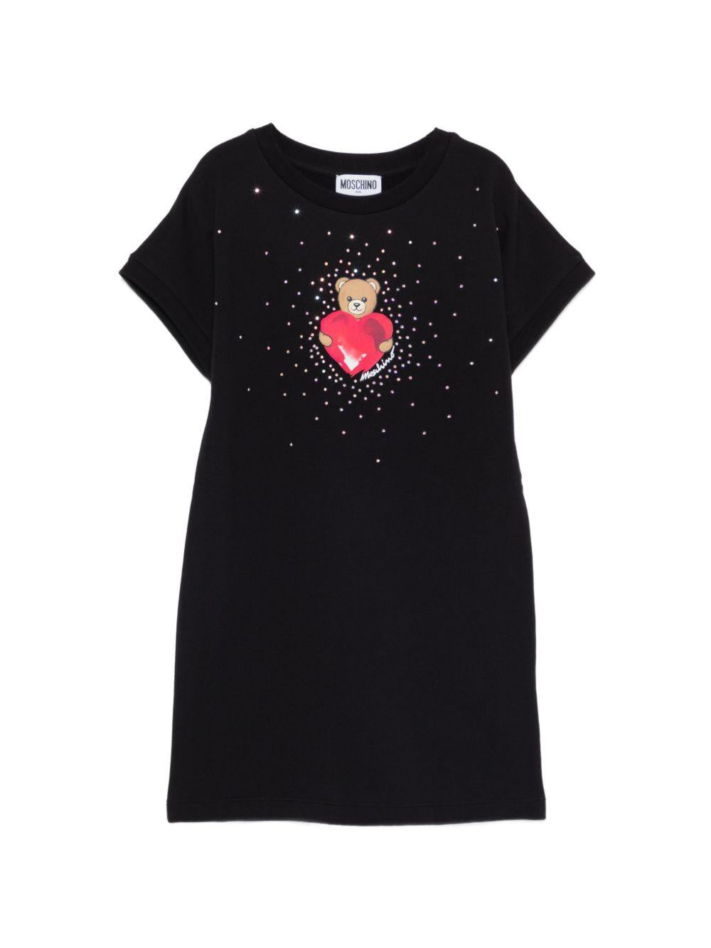 Abito per bambina Moschino Kids nero con stampa grafica Teddy Bear HAV0EALDA25 60100 MOSCHINO KIDS